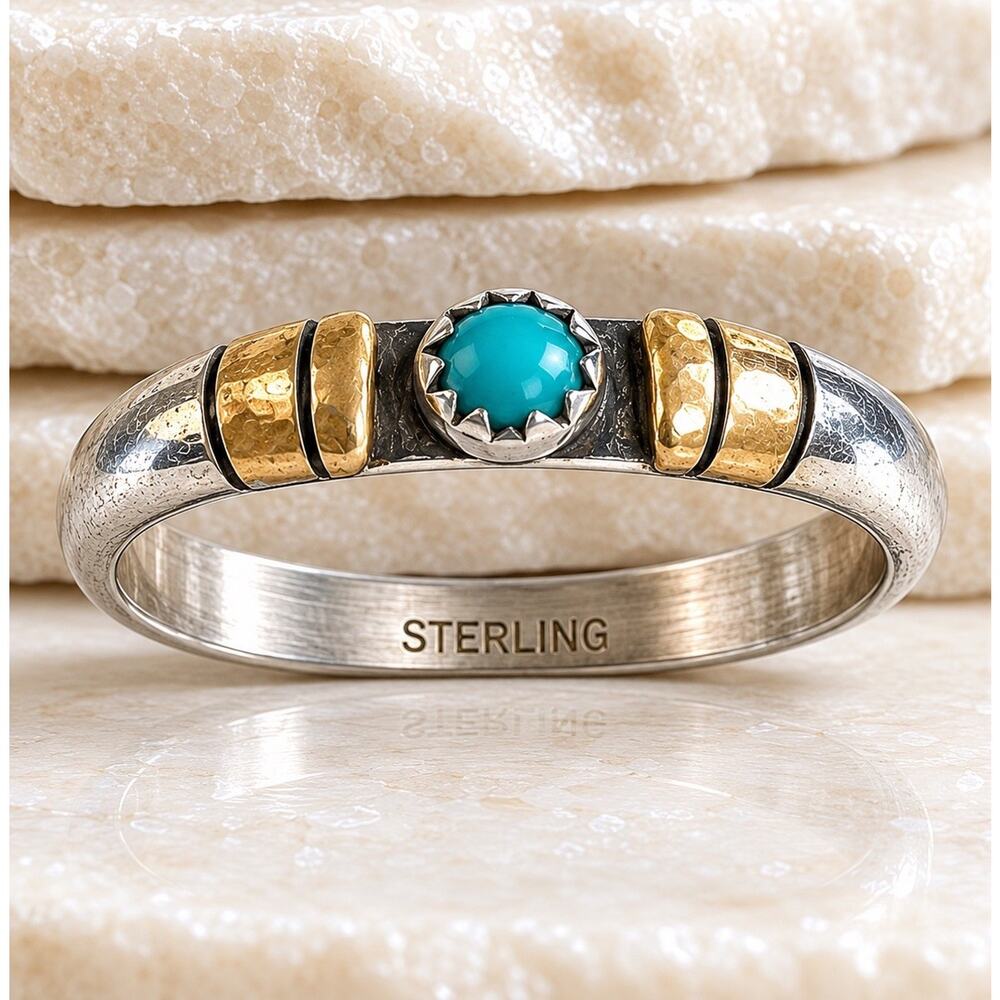 Vintage Navajo Sterling Silver Turquoise Ring sz 8.25 Two Tone Southwestern